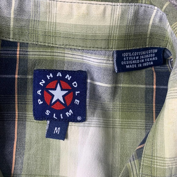 Panhandle‎ Slim Mens Shirt Size Medium Blue/Green Plaid Long Sleeves Snap Front - Picture 8 of 10